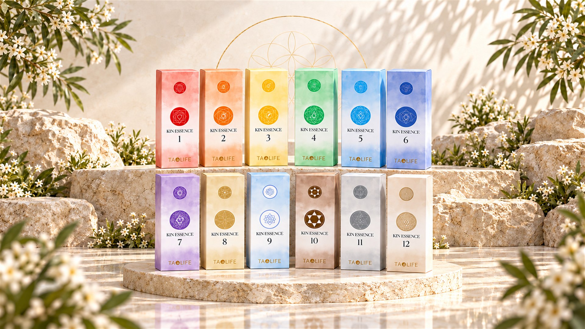 Las doce esencias KIN ESSENCE sobre piedra natural